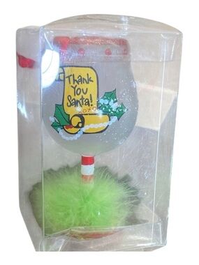 My evergreen.com Festive 'Thank You Santa' Wine Glass ornament with Green Base